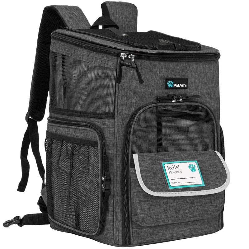 PetAmi Dog Backpack Carrier, Airline Approved Cat Backpacks for Carrying Small Large Cats, Pet Carrier Back Pack, Ventilated Soft Sided for Travel, Hiking, Camping, Max 18 lbs, Charcoal - Image 1